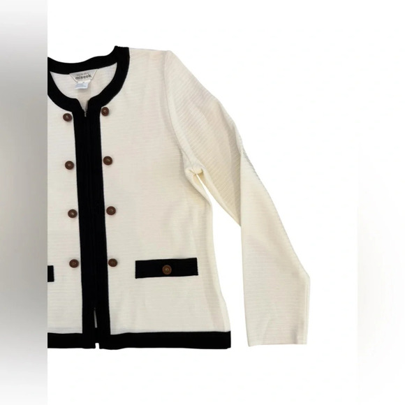 MISOOK White & Black Zip Jacket Cardigan with Brown/Brass Button Detail Size M - Picture 3 of 10